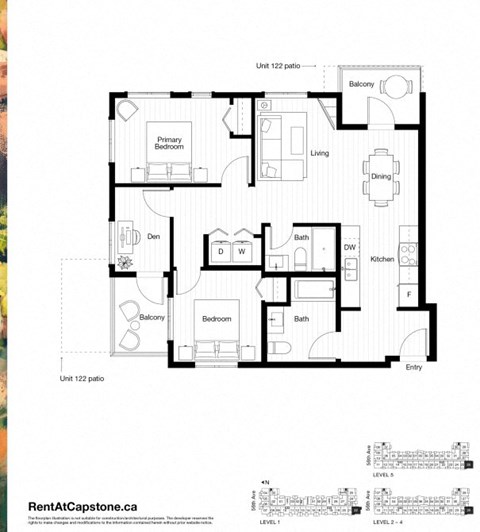 Floor plan for 2 beds, 1 bath, 963 sqft
